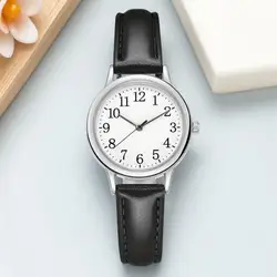 Elegant Women's Quartz Watch with Simple Dial and PU Leather Strap (Black)