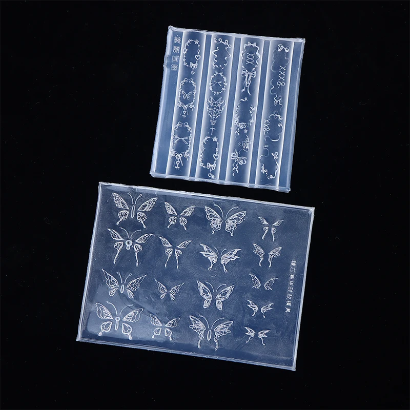 1개 실리콘 네일 몰드, 달콤한 레이스 꽃 나비 리본 네일 아트 장식 템플릿, DIY 디자인 투명 매니큐어 스텐실