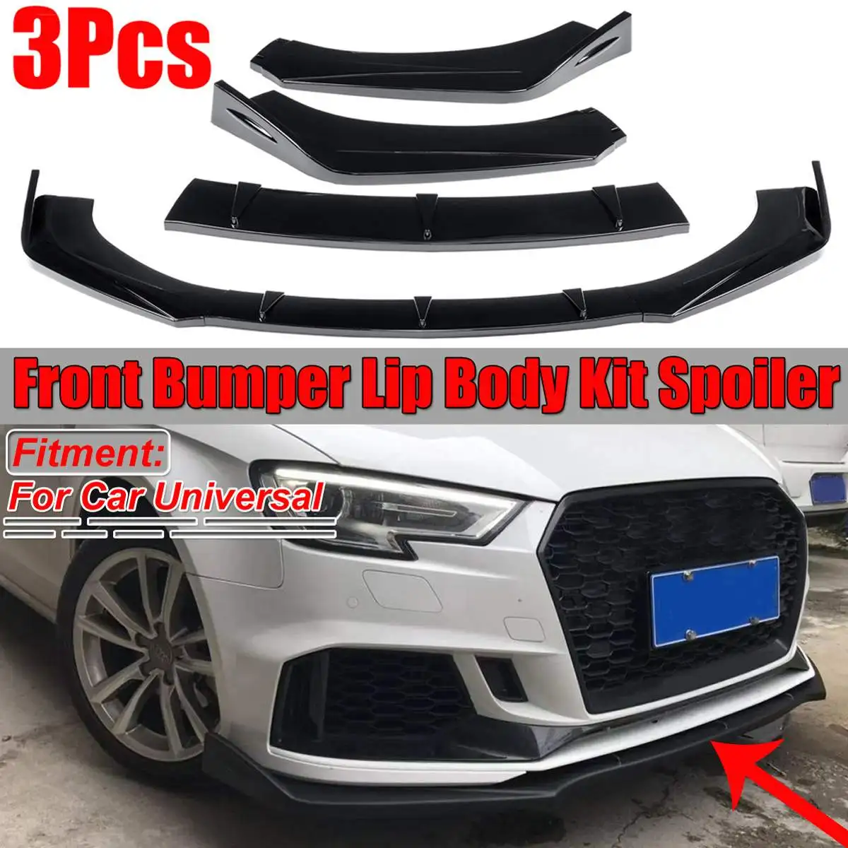 3x Car Front Bumper Lip Body Kits Spoiler Lip Diffuser Deflector Lips Protector Cover For Audi
