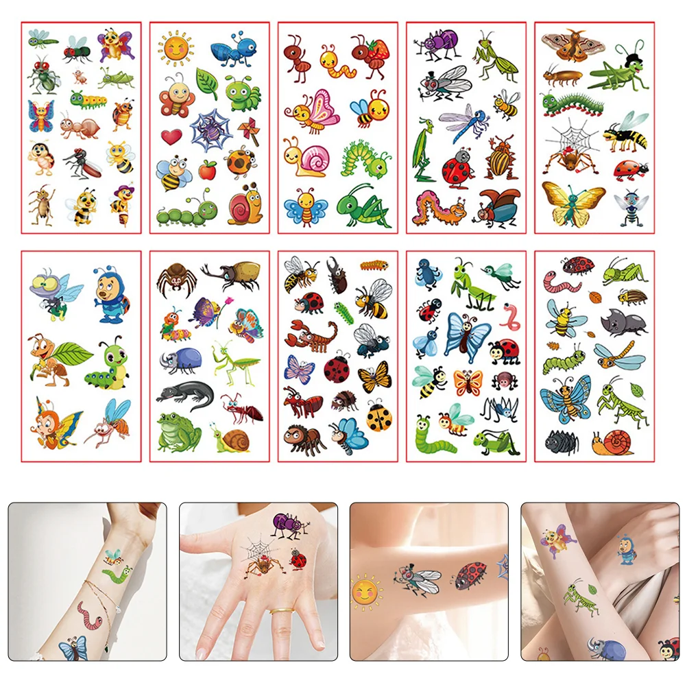 

10 Sheets Tattoo Stickers Kids Supply Removable Tattoos Ladybug Paper Cartoon Fake Child