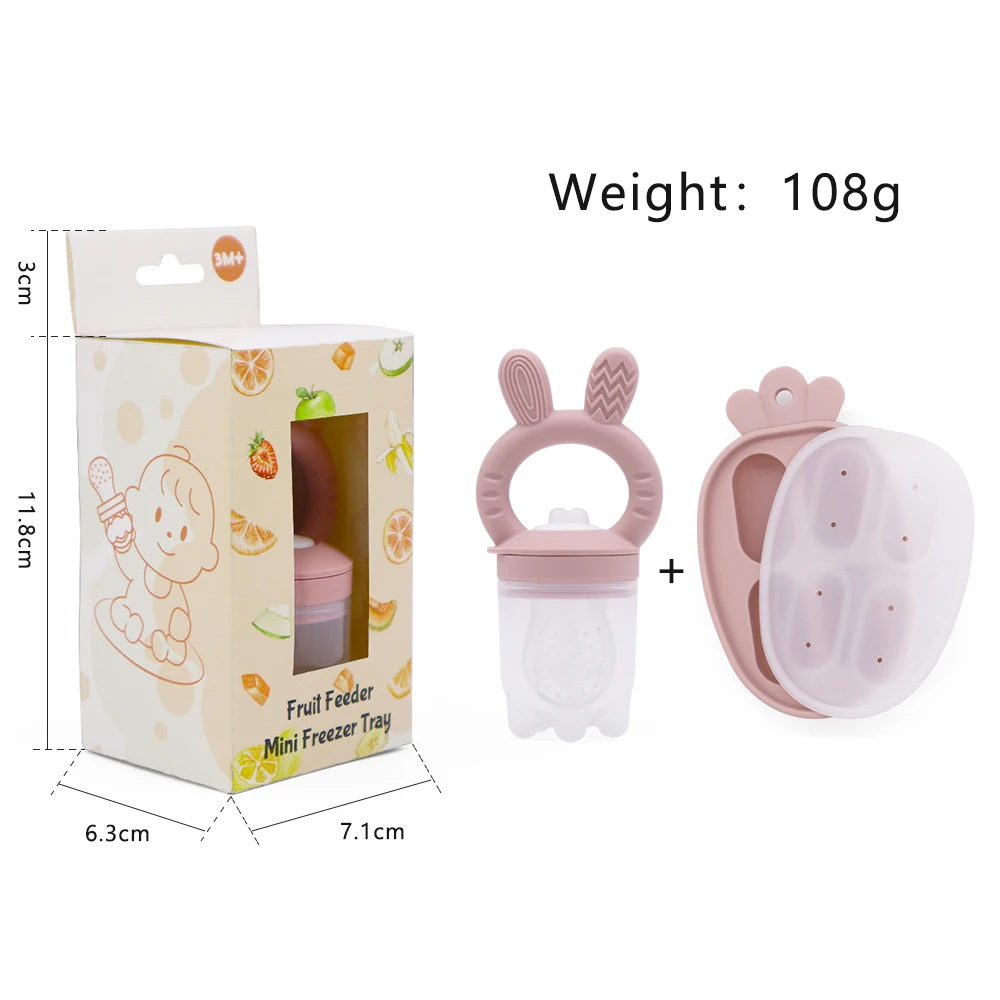 Baby Fruit Food Feeder & Mini Freezer Nibble Tray Combo, Breastmilk Popsicle Molds for Cooling Relief, BPA Free Silicone Feeder