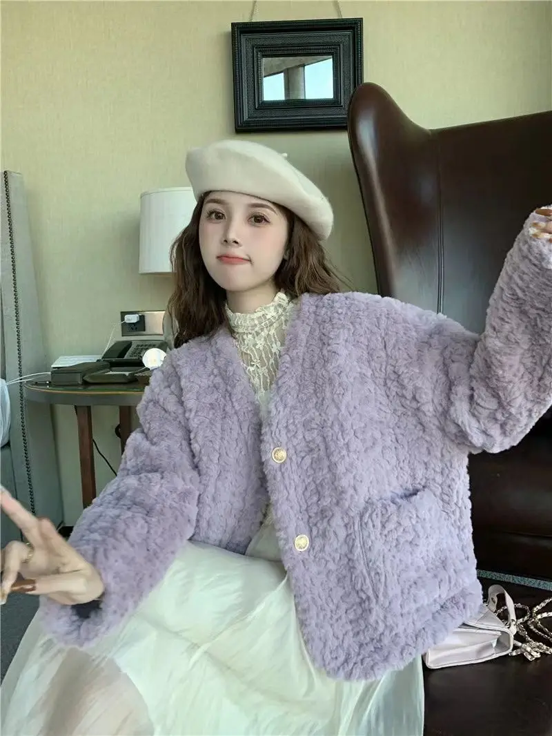 Women Lamb Wool Faux Fur Coat Winter Thickening Warm Loose Casual Jacket High-Quality Turn-Down Collar Single Breasted Overcoat