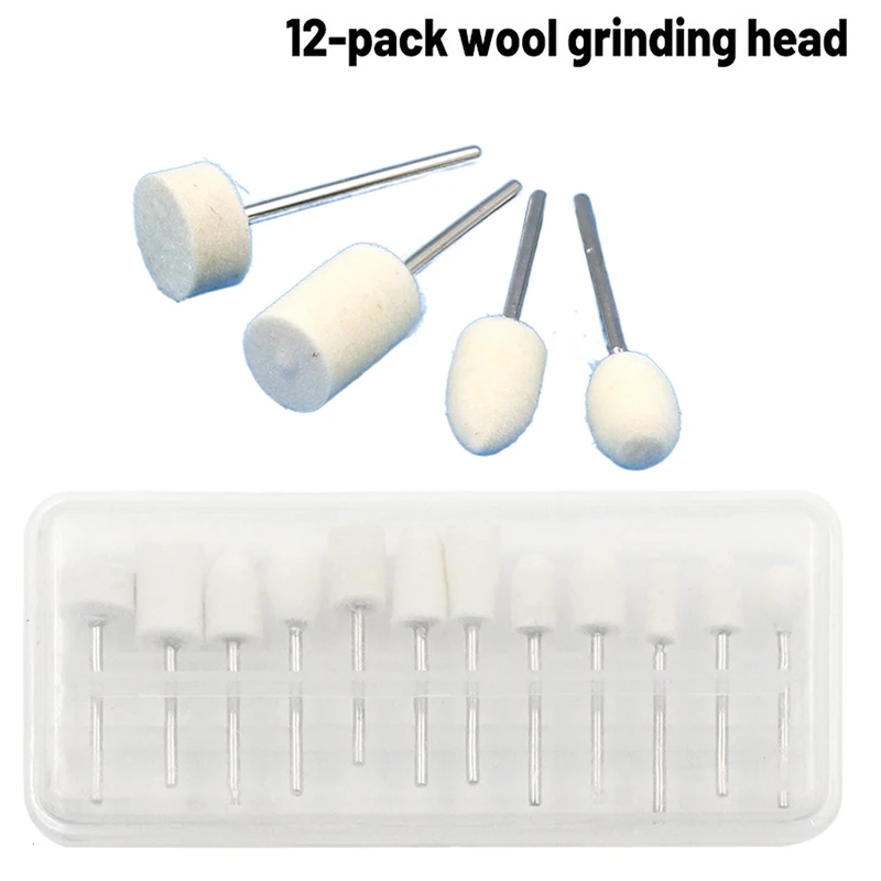 

New 12 Pcs Wool Polishing Head 2.35mm Shank For Ladies Nails Felt Bobs Engraver Abrasive Tools Grinding Rotary Drill Bit