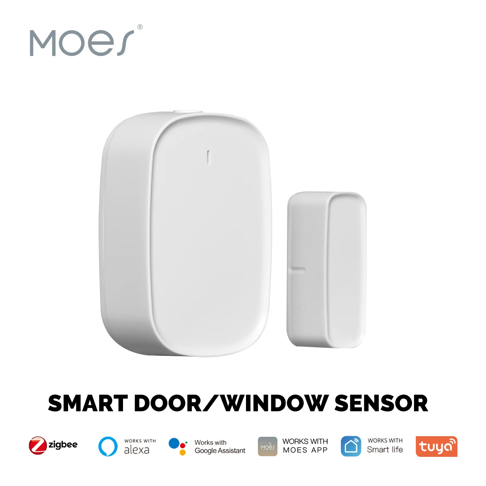 Door Window Sensor MOES-Smart Zigbee Window Door and Gate Sensor Detector Work with Tuya, Home Security Alarm System, Smart Life App Remote Control