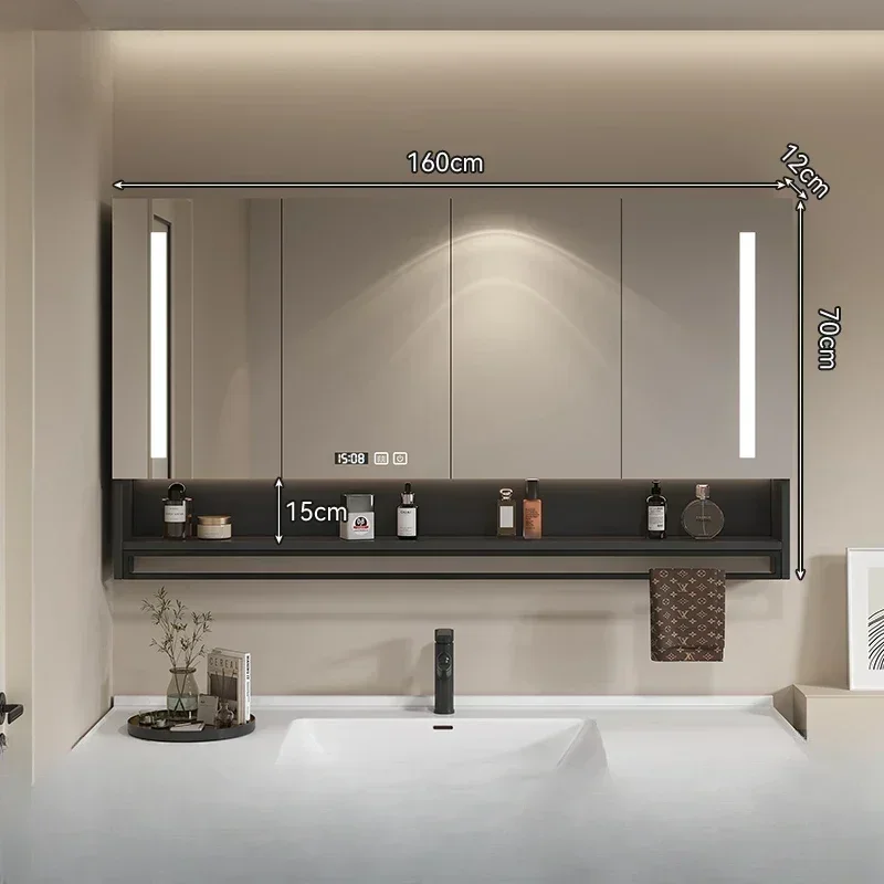 Nordic Cream Style Bathroom Mirror Cabinet Solid Wood Storage Smart Bathroom Mirror Cabinet Home Furniture Arredo Bagno FYBC