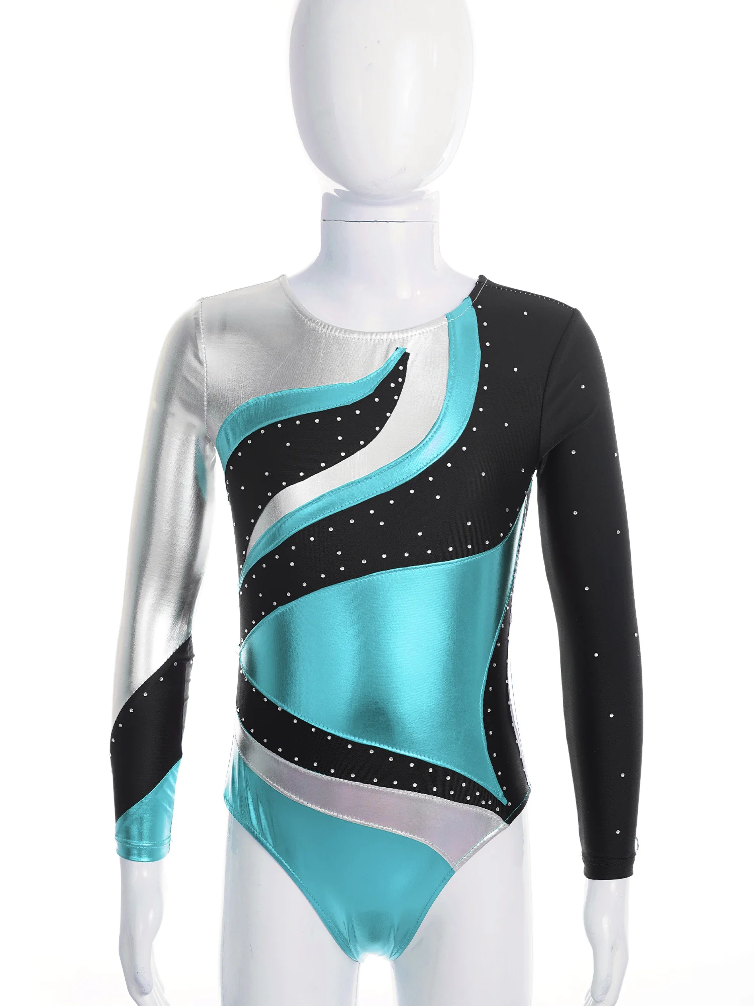 Kids Girls Ballet Leotard Long Sleeve Shiny Rhinestone Decor Bodysuit Gymnastics Skating Dance Class Stage Performance Dancewear ballet leotard dance leotard