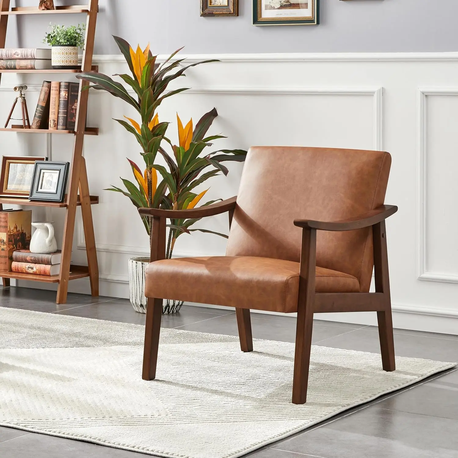 Wood Legs, Reading Leisure Chair with High Back for Living Room 4