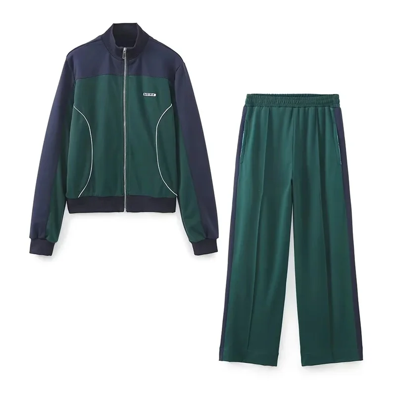 

TRAF Woman 90s Vintage Sport Jackets Fall 2 Pieces Sets Stand Collar Long Sleeve Zipper Sweatshirt+Elastic Waist Straight Pants