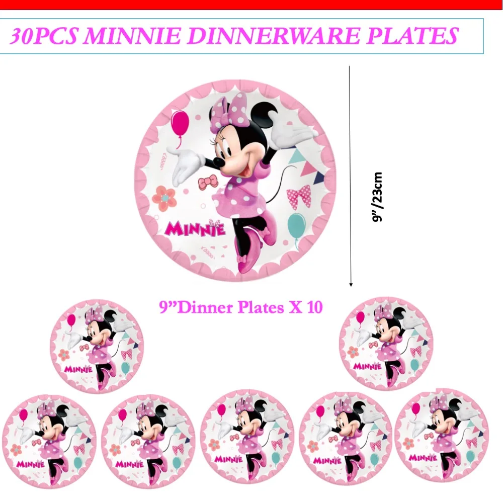 

Minnie 30pcs 9inch Plates Disposable Decoration Party Sets for Anniversary Wedding Children College School Home Funny Events