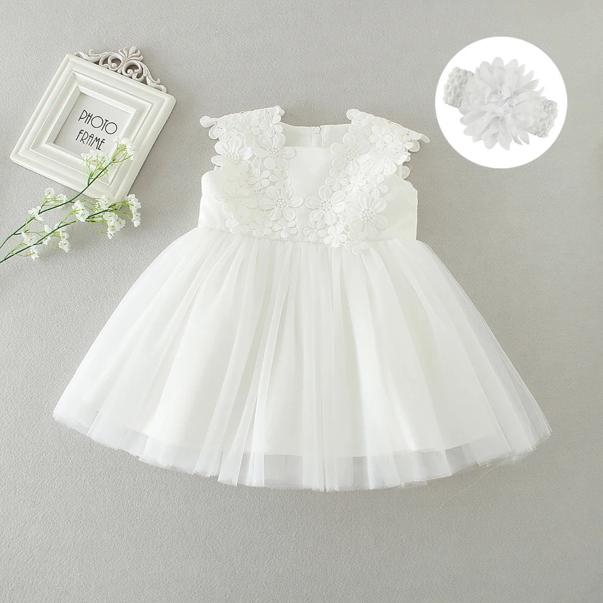 EmbroideryLaceNewbornBabyGirlBaptismChristeningWhiteParty