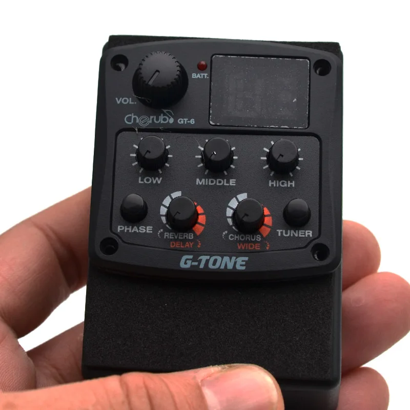 Cherub G-Tone Series Acoustic Guitar Preamp GT-6 Piezo Pickup 3-Band EQ Equalizer With REVERB/CHORUS/Delay/Wide And LED Tuner Bl