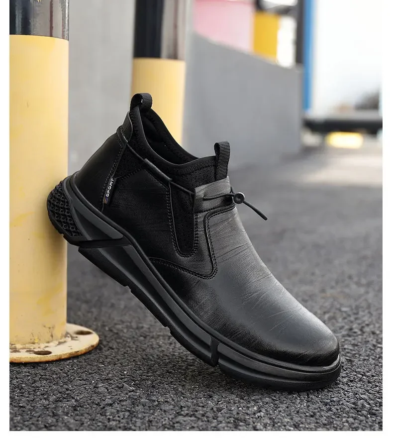 Black Leather Men Waterproof Shoes Work Safety Shoes Steel Toe Men Sneakers Wear-resistant Indestructible Construction Man Boot