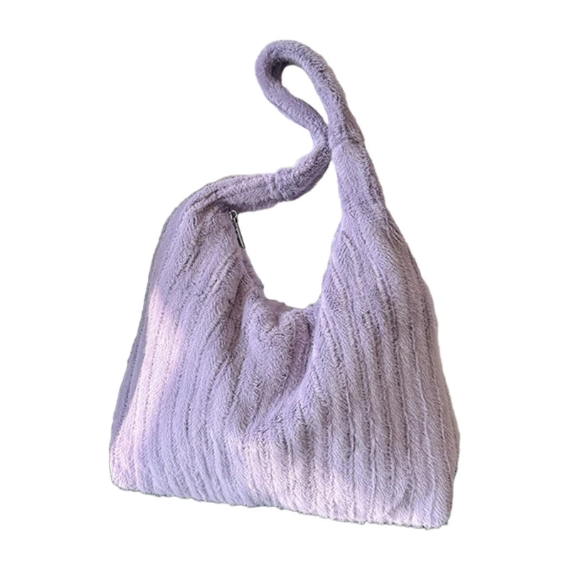 Ladies Underarm Bag Plush Shoulder Bag Women's Street Purse in Furry Large Capacity E74B
