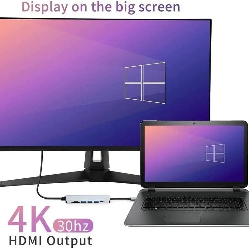 Type C 7 in 1 HUB USB3.0 Hub HDMI PD87W 4K 30Hz High Definition Converter SD TF Card Reader