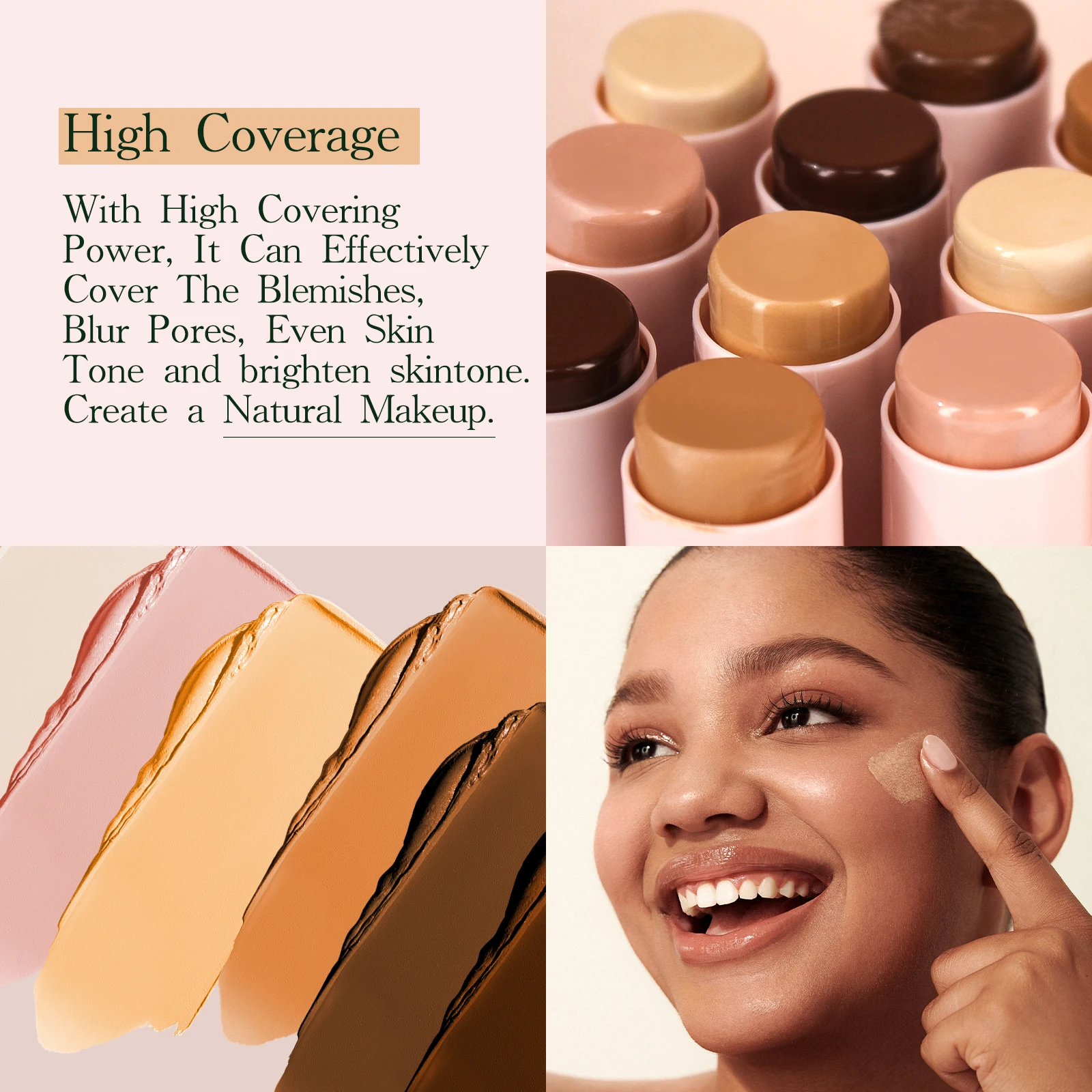 Liquid Foundation Waterproof Foundation Stick Foundation MLSMILE Powder Foundation Stick Waterproof Anti-Sweat BrighTening Smoothing Concealer Stick Light Matte Liquid Foundation