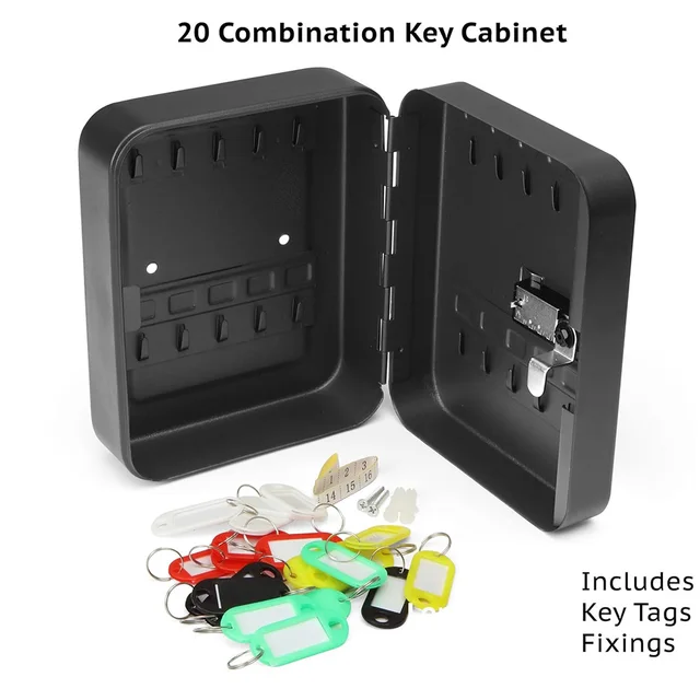 Key Cabinet Wall Mount with Key/Code Lock Combination Key Cabinet 20 Key Hooks Locking Key Organizer Key Holder Box Wall Mount 4