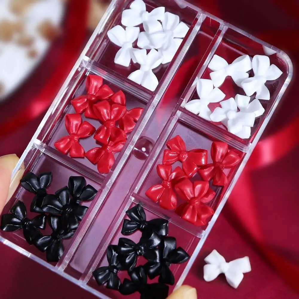 

6 Grid Bow Nail Charms Black Tie Valentine's Day Decoration Kawaii Accessories Nail Design Supplies