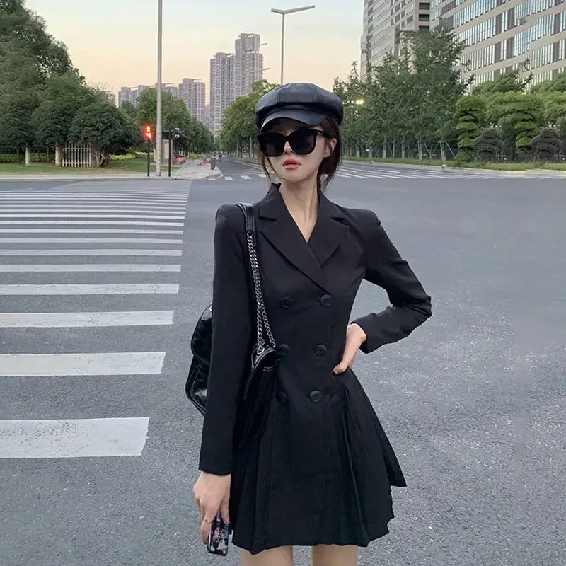 

Woman Vintage Black Jacket Blazer Dress for Women Korean Fashion Sexy Casual Harajuku Aesthetic New Loose Mini Long Sleeve Z432