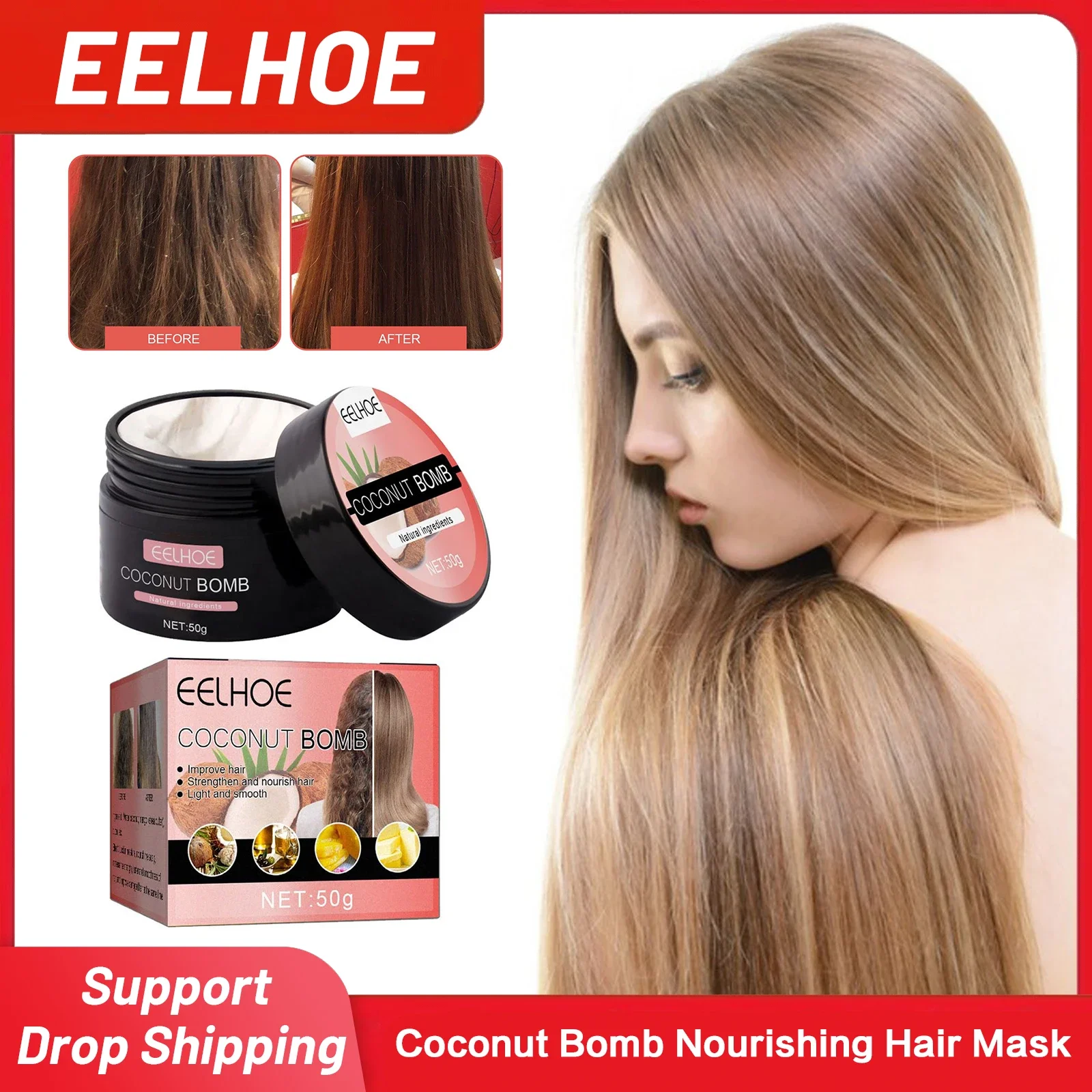 Coconut Bomb Nourishing Hair Mask Nutrition Infusing Repair Dry Damage Frizzy Nourishing Hair Restore Soft Smooth Hair Care 50g