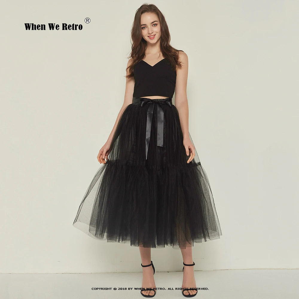 

Women Black Tulle Mesh Pleated Skirt Saia Female Jupe Longue Summer Tutu Skirts Party Puffy Long Skirts With Big Swing RS101