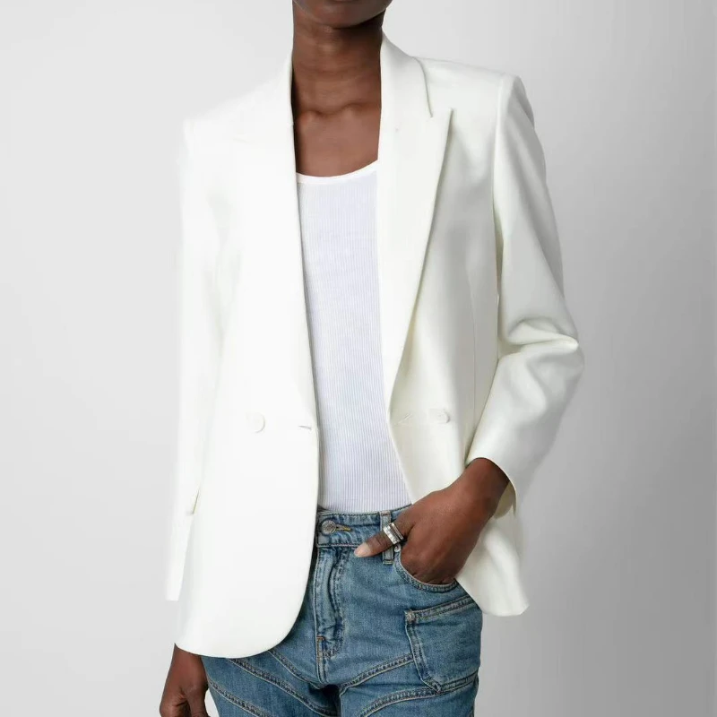 

2024 Spring Classic Blazer Mid-Length Back Diamond Casual White Casual Blazers