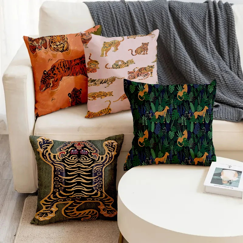 

Fierce Tiger King Of Forest Animal Printed Soft Square Pillowslip Linen Blend Cushion Cover Pillowcase Living Room Home Decor