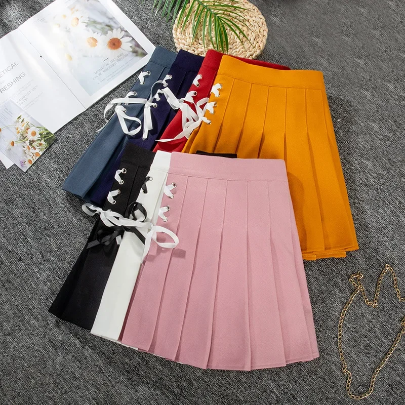 Elastic Waist Stretch Half Pleated Skirt Skating Woman Skirts Korean Style Unif Skirts Pleated Mini Skater Harajuku Women adjustable size children roller skates skating shoes double wheels skates