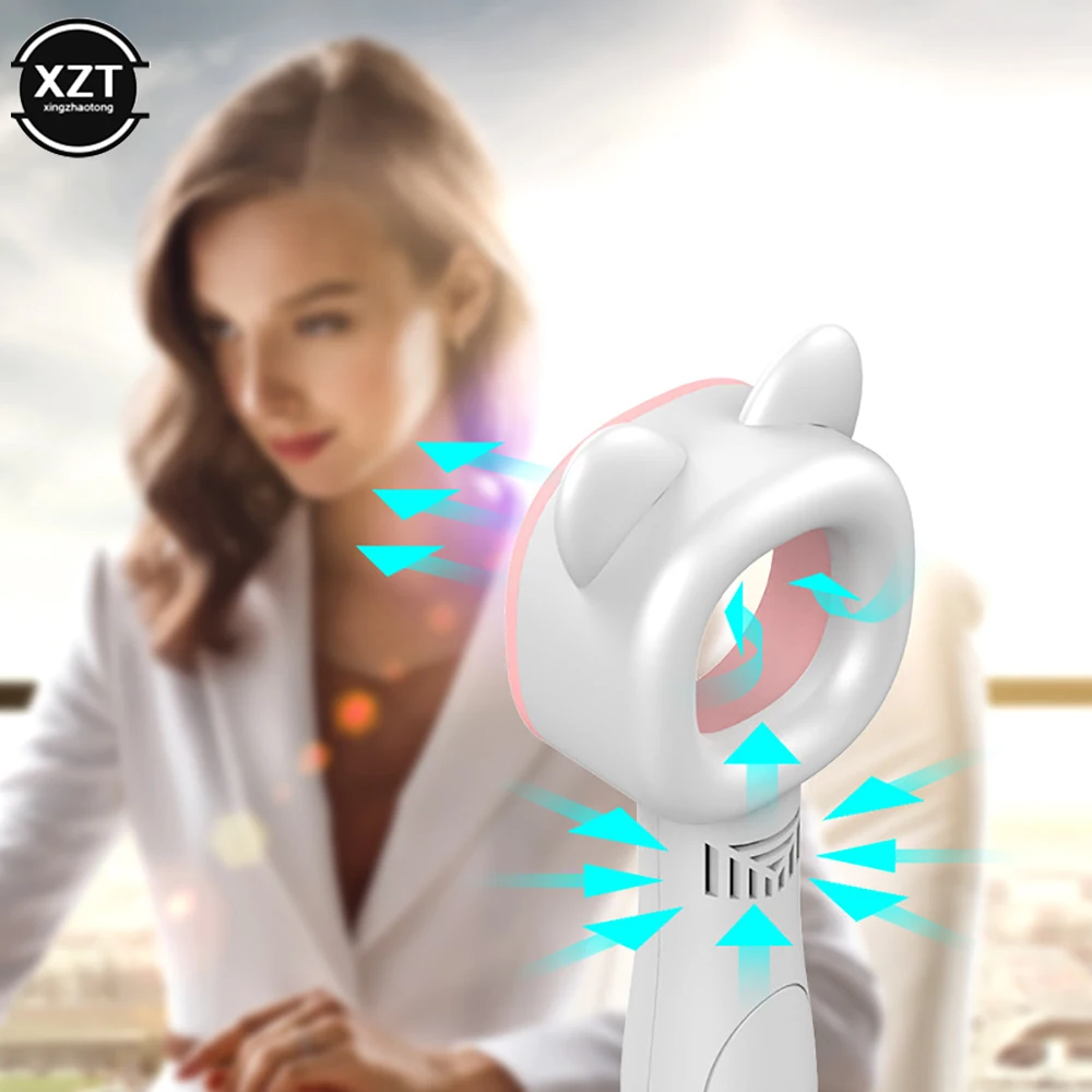Mini Bladeless Fan Cute Cat Hand held USB Rechargeable Fans 1200mAh Mute Without Vane for Home Outdoor Ventilador Cooler Fan