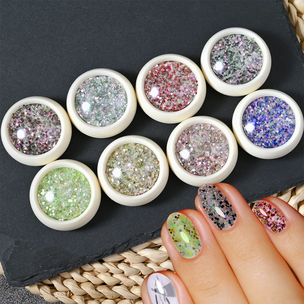 

8Colors Glitter Set Symphony Nail Art Sequins Holographic Hexagon Chunky Mermaid Flakes Sparkly Glitter Sticker for Manicure DIY