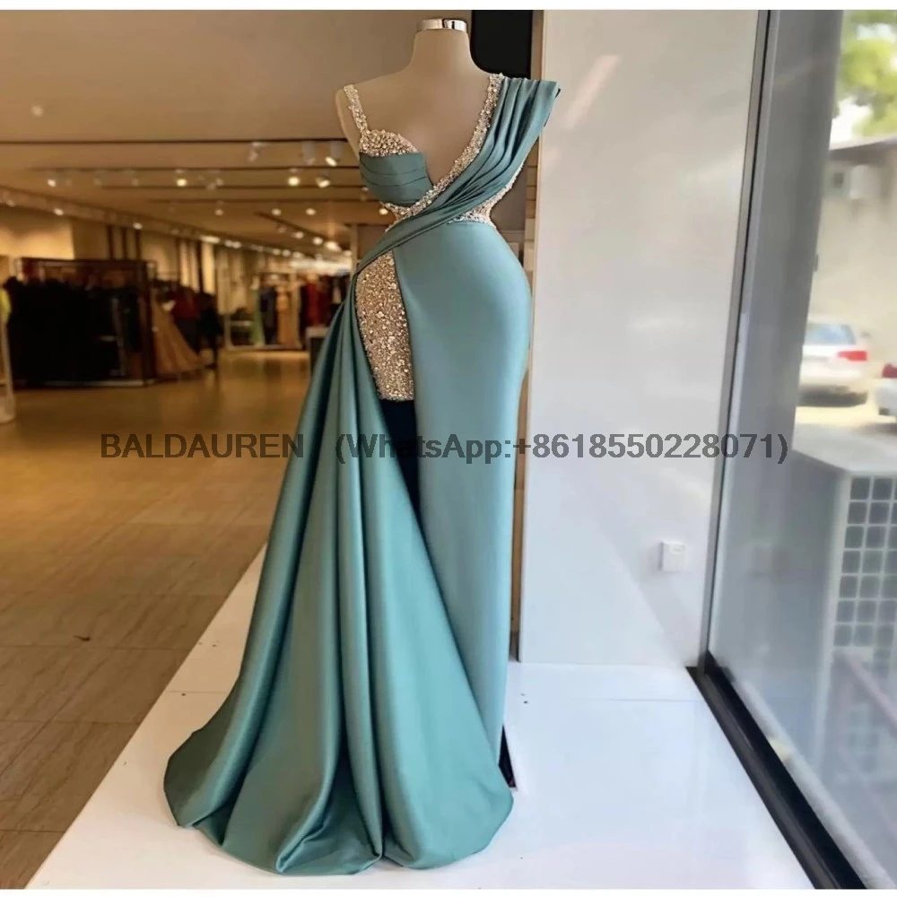 Sparkly Sequins Side Split Mermaid Evening Dresses Crystal Long Formal Prom Gowns Custom Made Plus Size Pageant Party Wear 4