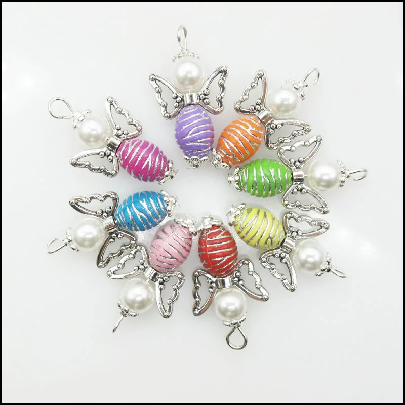 

16 New Oval Pineapple Acrylic Beads Charms Silver Plated Wings Angel Pendants 18x32mm