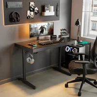LED Gaming Desk, Music Sync Lights Up Tempered Glass Desktop, 43" Office Computer Table W Controller Rack 4 USB Charging Ports 1