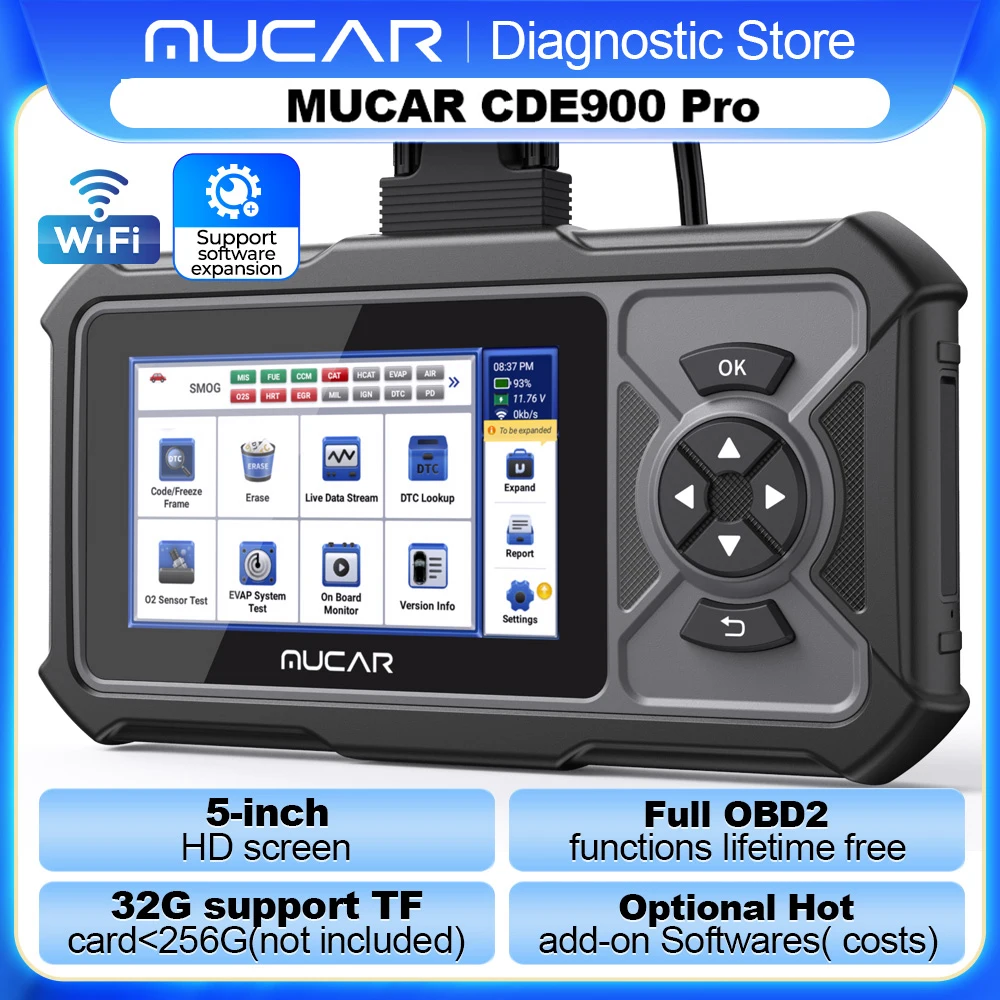 MUCAR CDE900 Pro OBD2 Diagnostic Tool Full System Diagnose 28 Reset/Maintenance Bi-directional ECU Coding obd 2 Scanner 32GB