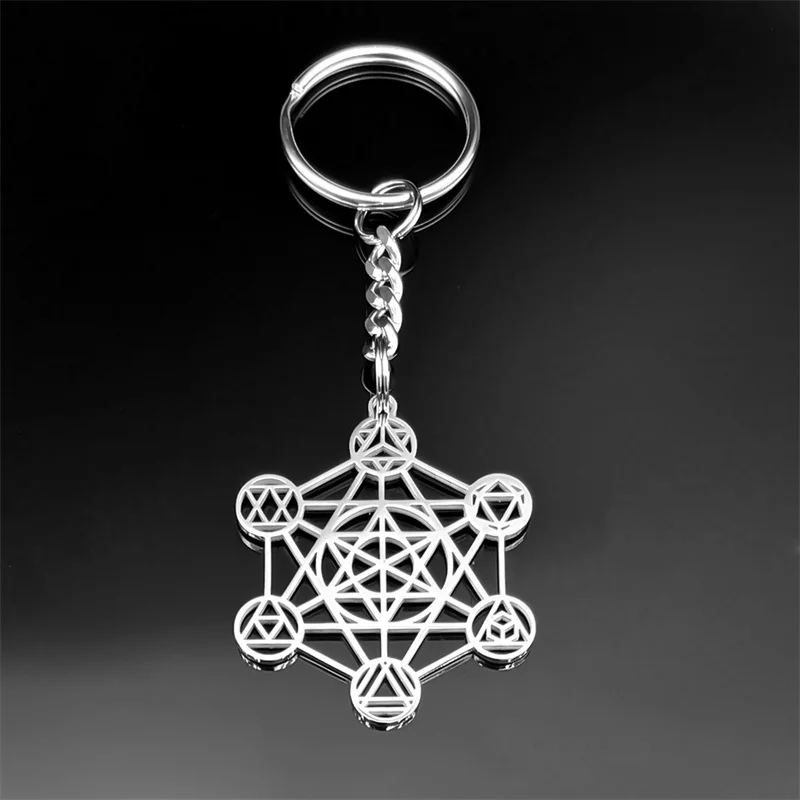 Großer Erzengel Metatron Würfel Geometrie Schlüsselanhänger für Damen Herren Edelstahl Silber Farbe Blume des Lebens Schlüsselanhänger SchmuckZZZ3463 – Detail 7