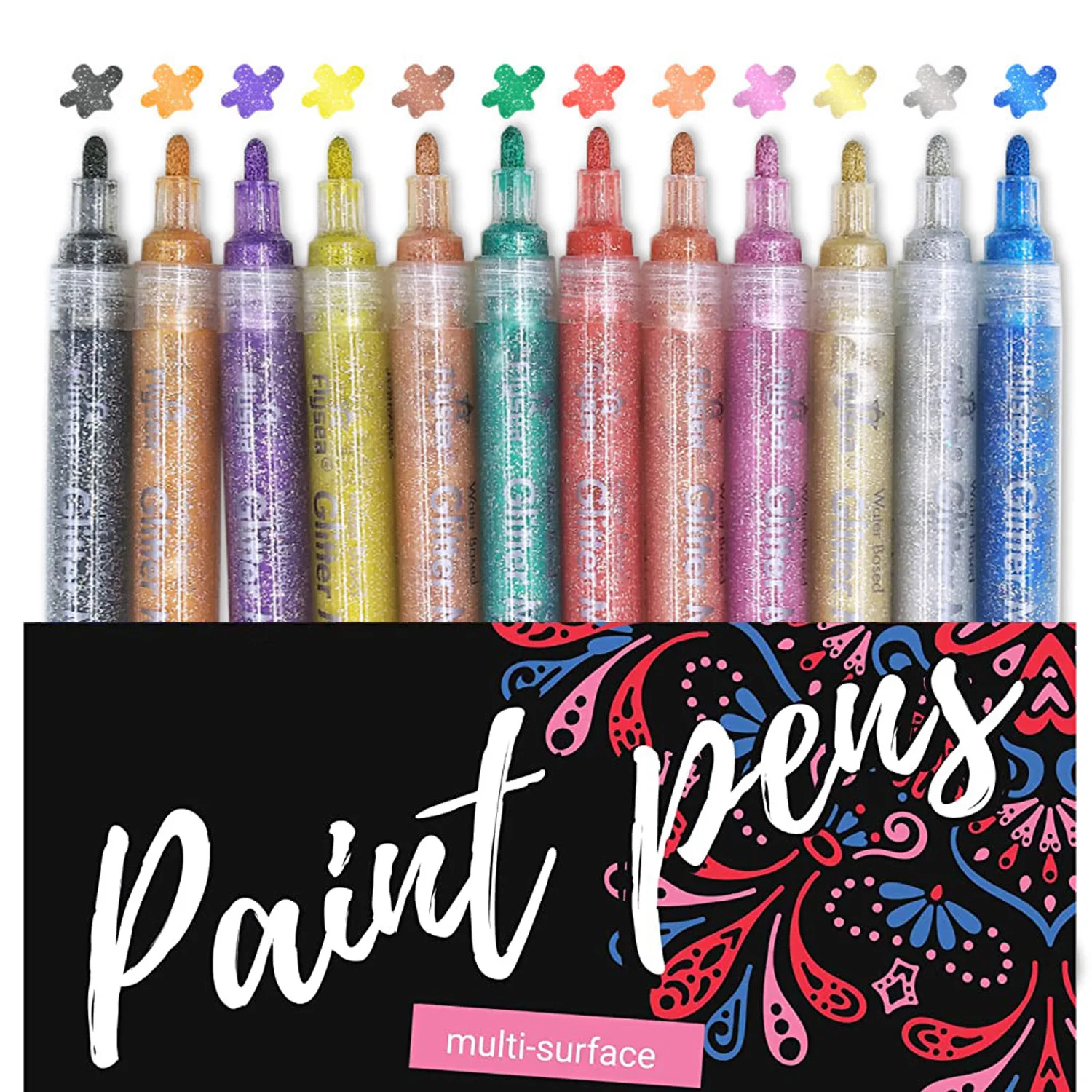 24 Acrylic Glitter Paint Pens 2 Packs of 12 Acrylic Paint Markers