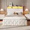 Large Bed Frame, 51.9-inch High Wing Back Cushioned Storage Headboard, with USB Charging, LED Platform Bed 3
