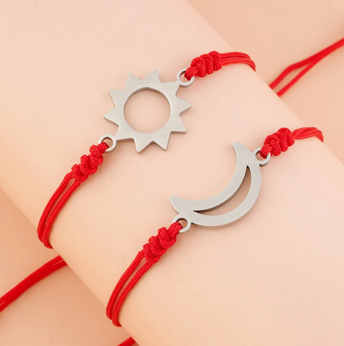 2Pcs/Set Stainless Steel Heart Bracelet Adjustable Braided Rope Red String  Bracelets For Women Mother Daughter Jewelry Gifts - AliExpress