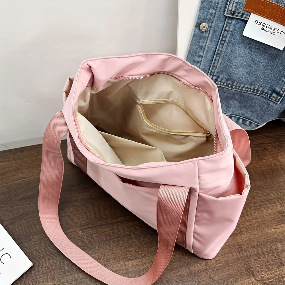 Chic Large Capacity Tote Bag for Women Lightweight Durable Oxford Fabric Shoulder Bag Zip Closure Perfect for College Commuting