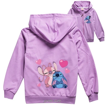 Lovely Lilo And Stitch 2-16Y Cartoon Clothes Kids Hoody Zipper Jacket Pants 2pcs Set Boys Clothing Toddler Girls Outfits