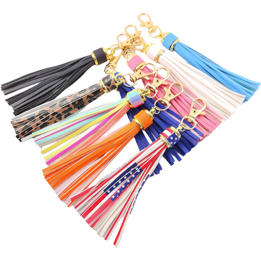 Alloy Lobster Clapes Leather Tassel Pendant Keychain For Women's Bag Accessories