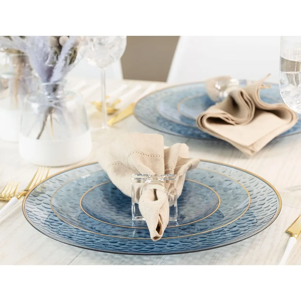 128 Piece Combo Plates Set includes 64-7'' inch Plates 64-10'' inch Blue Hammered Plastic PartyPlates Premium heavyweight