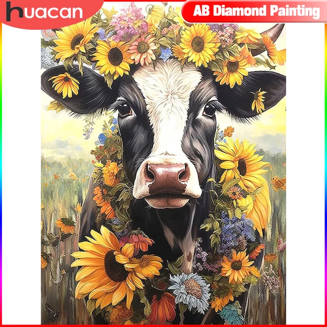 HUACAN Cow Diamond Painting New Arrival Picture Rhinestones Animal Mosaic  Sunflower Decorations For Home - AliExpress