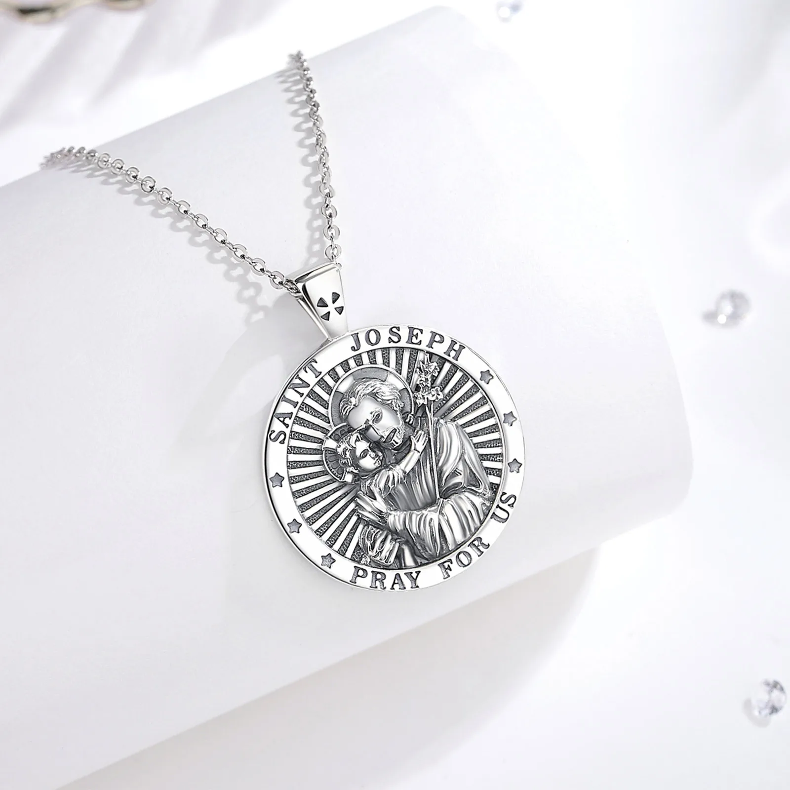 925 Sterling Silver Saint Joseph Necklace Religious Amulet Pendant Vintage Jewelry Men Women Personality Gifts Eudora