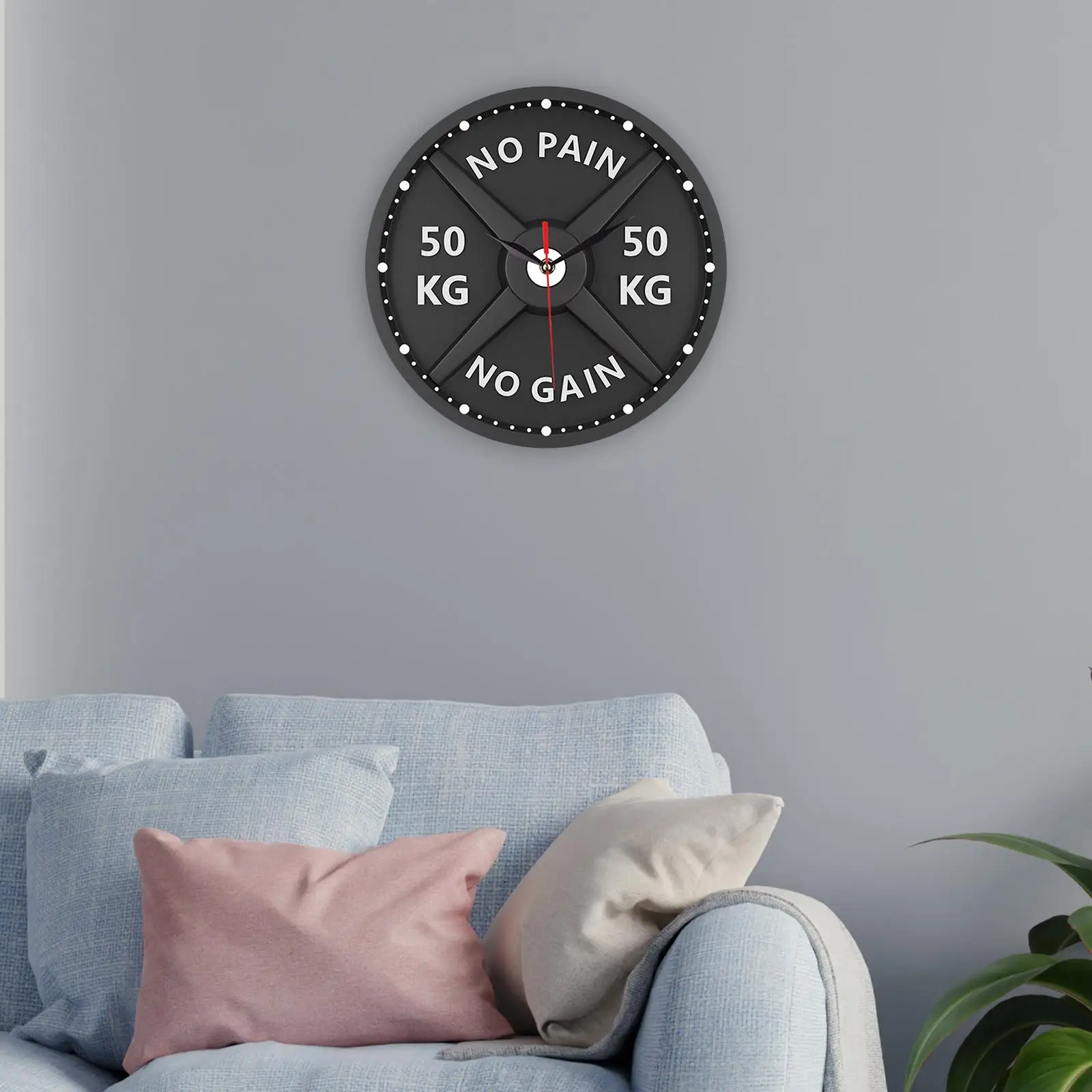 50kg 3D Barbell Wall Clock Modern Minimalist Gift Silent 30cm Gym Clock for Gym