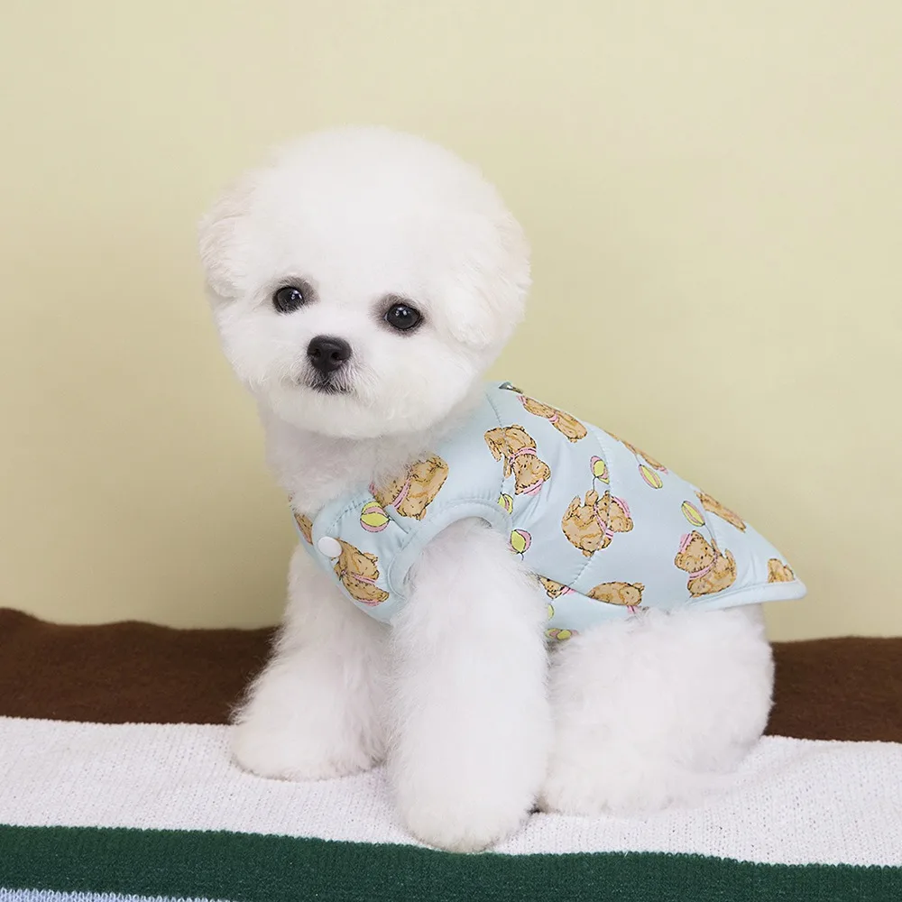 북극곰 프린트 테디 다운 재킷 애완동물 귀여운 면 코트 말티즈 겨울 따뜻한 옷..