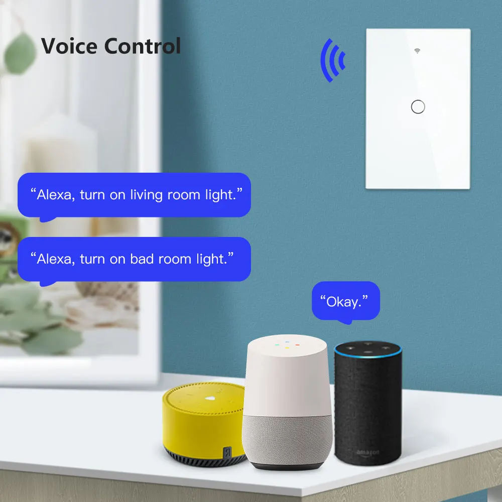 HomeKit WiFi Touch Switch For Light, US 1/2/3 Gang Smart Timer Switches App Remote Voice Control Works With Alexa Google Siri