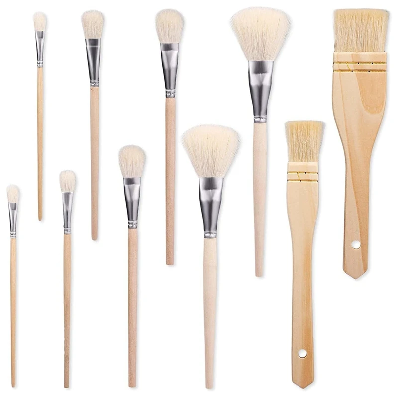 

10Pcs Paint Brushes, Various Sizes Goat Hair Paint Brushes For Painting Walls Soft Fur Gilding Brush For Painting Easy To Use