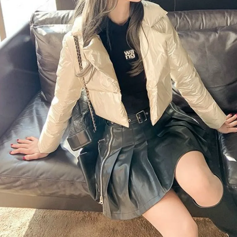 Solid Cropped Bubble Coat Ladies New Fashion Hooded Parka Puffer Jacket Polyester Clothing Short Streetwear Women Winter Coats