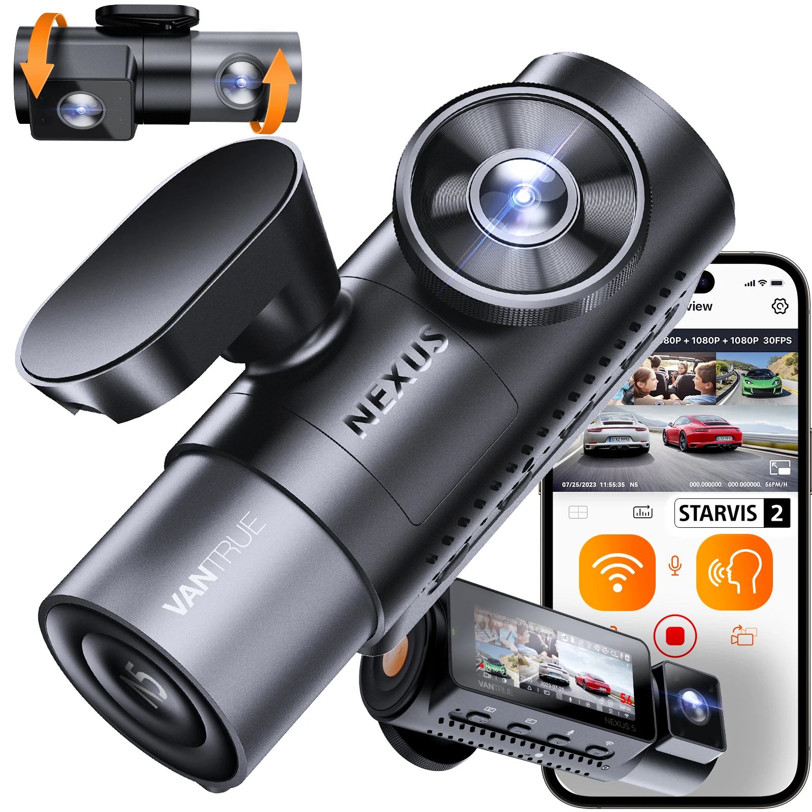 VANTRUE 5 (N5) 2K WiFi GPS 新品同様・リアカメラ欠品 Vantrue N5 ダッシュカム 4 チャンネル WiFi 360 ° 全側面 2.7K+