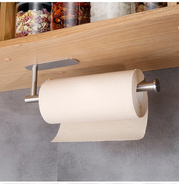 Soporte adhesivo de acero inoxidable para papel higiénico, portarrollos sin  agujero, cocina, baño, estante de almacenamiento alargado - AliExpress